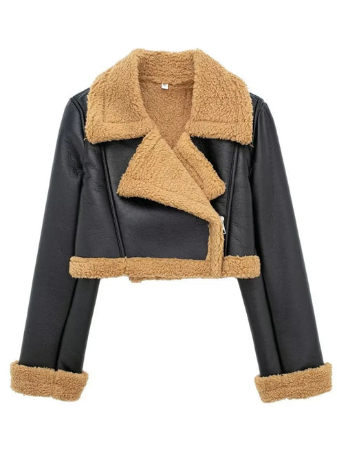 'Josselyn' Faux Fur Cropped Leather Jacket - Celes Fashion